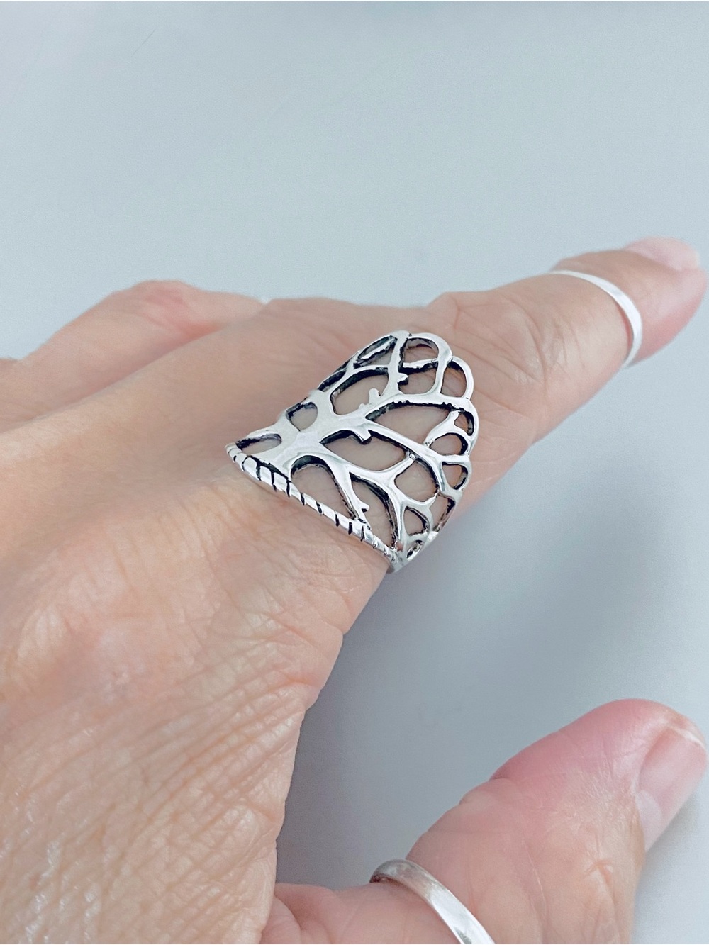 Sterling Silver Wrapped Tree Of Life Ring, Leaf Silver Rings, Good Luck Trees